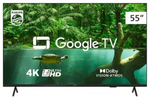 Smart Tv Led 55&Quot; Ultra Hd 4k Philips 55pug7408/78 Com Google Tv, Comando De Voz, Wi-Fi, Usb, Dolby Vision/Atmos, Vrr/Allm E Bluetooth